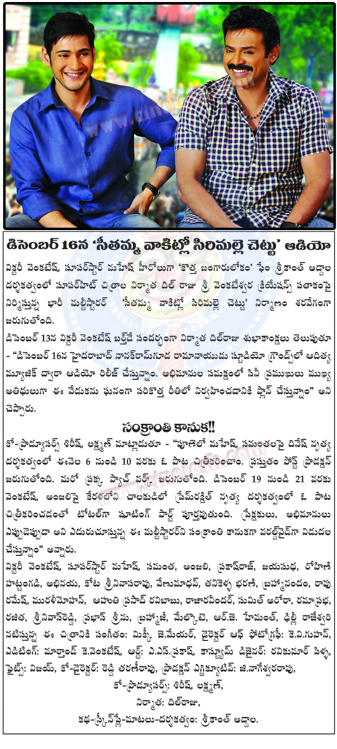 seethamma vakitlo sirimalle chettu,venkatesh,mahesh babu,svsc audio release,final svsc movie audio release date,venkatesh birthday special,svsc movie shooting details,svsc movie release date  seethamma vakitlo sirimalle chettu, venkatesh, mahesh babu, svsc audio release, final svsc movie audio release date, venkatesh birthday special, svsc movie shooting details, svsc movie release date